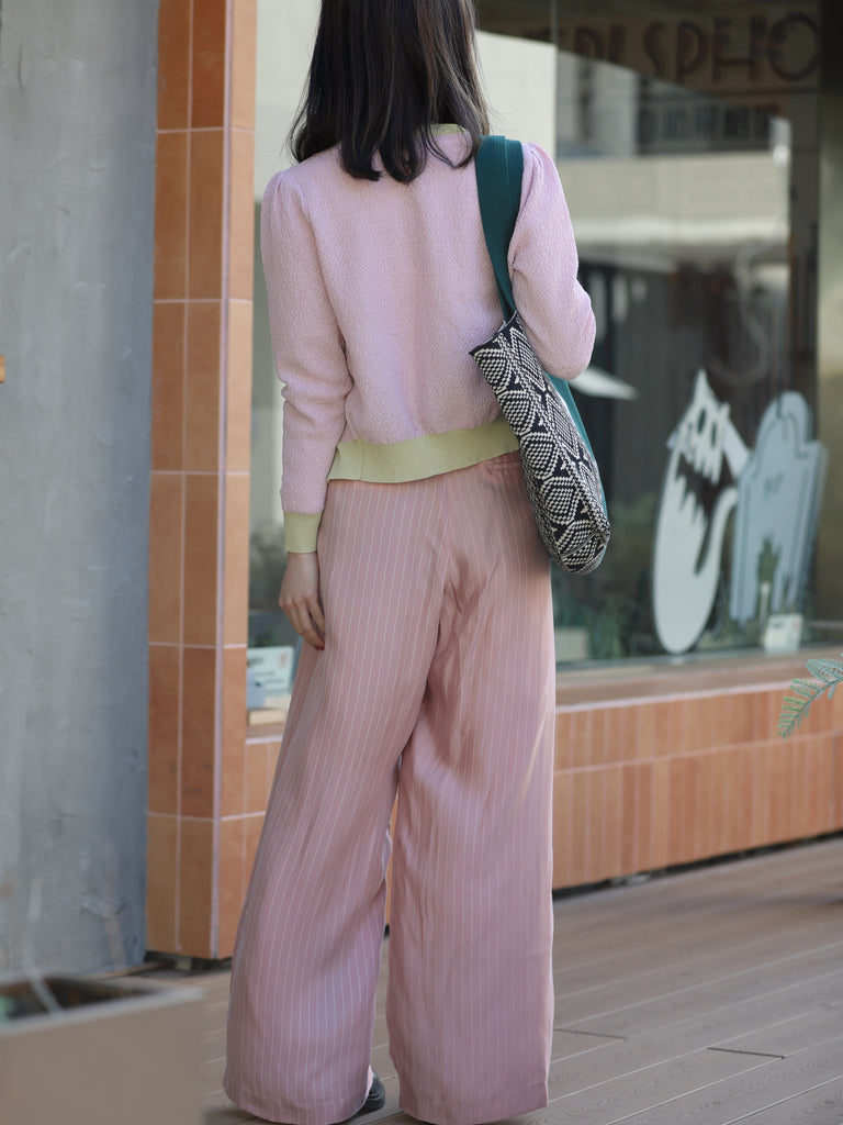 Geometric Pattern Contrast Border Knitted Everyday Tote