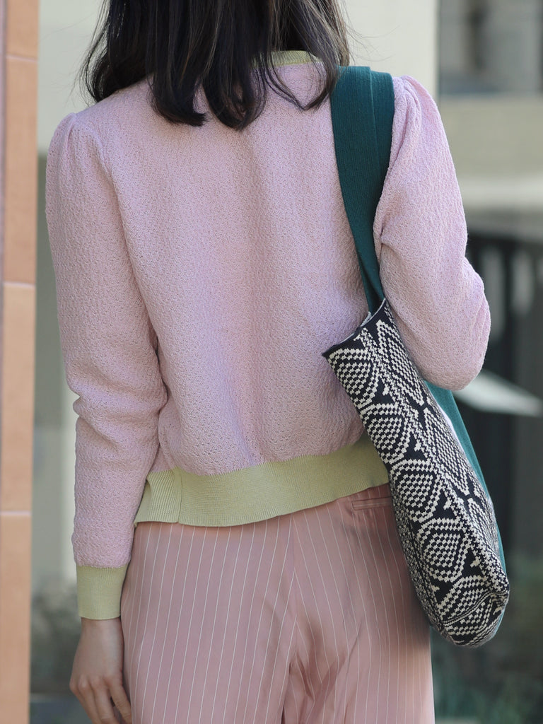 Geometric Pattern Contrast Border Knitted Everyday Tote