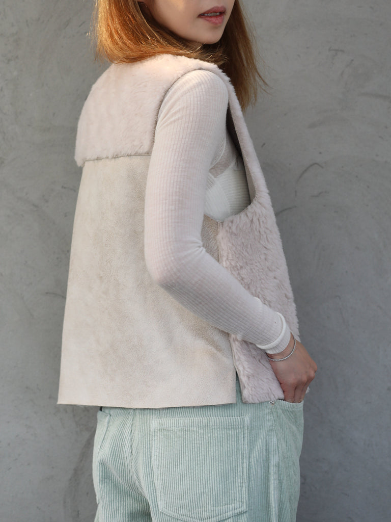 Soft White Shearling-Finish Pure Merino Wool Furry Gilet
