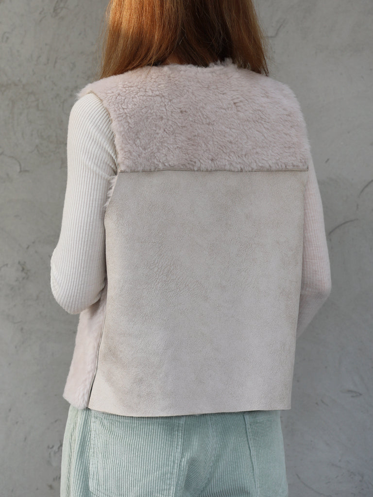 Soft White Shearling-Finish Pure Merino Wool Furry Gilet
