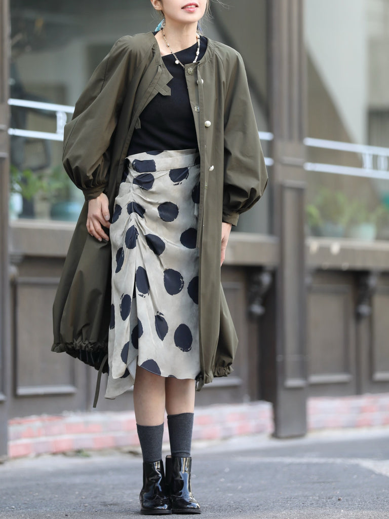 Silver Grey Lurex Navy Polka Dot Ruffle Hem Wrap Midi Skirt