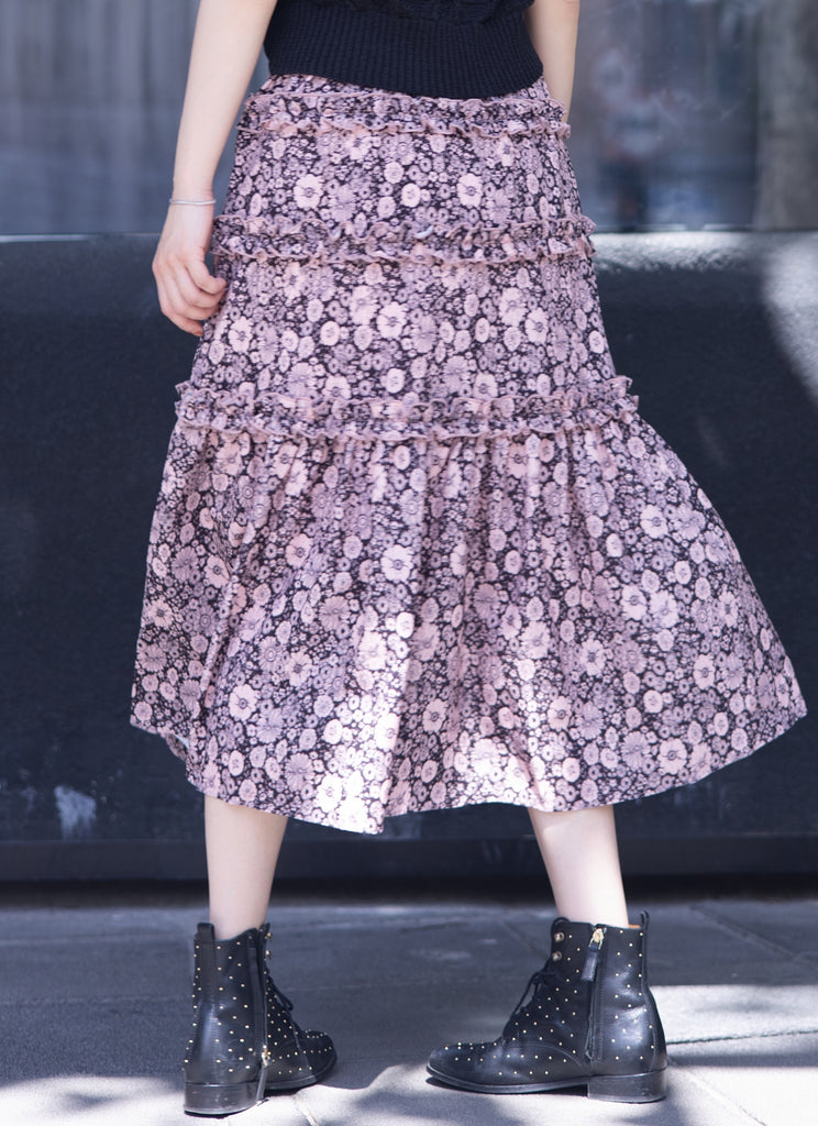 Mono Meadow Ruffle Tiers Chiffon Airy Maxi Skirt