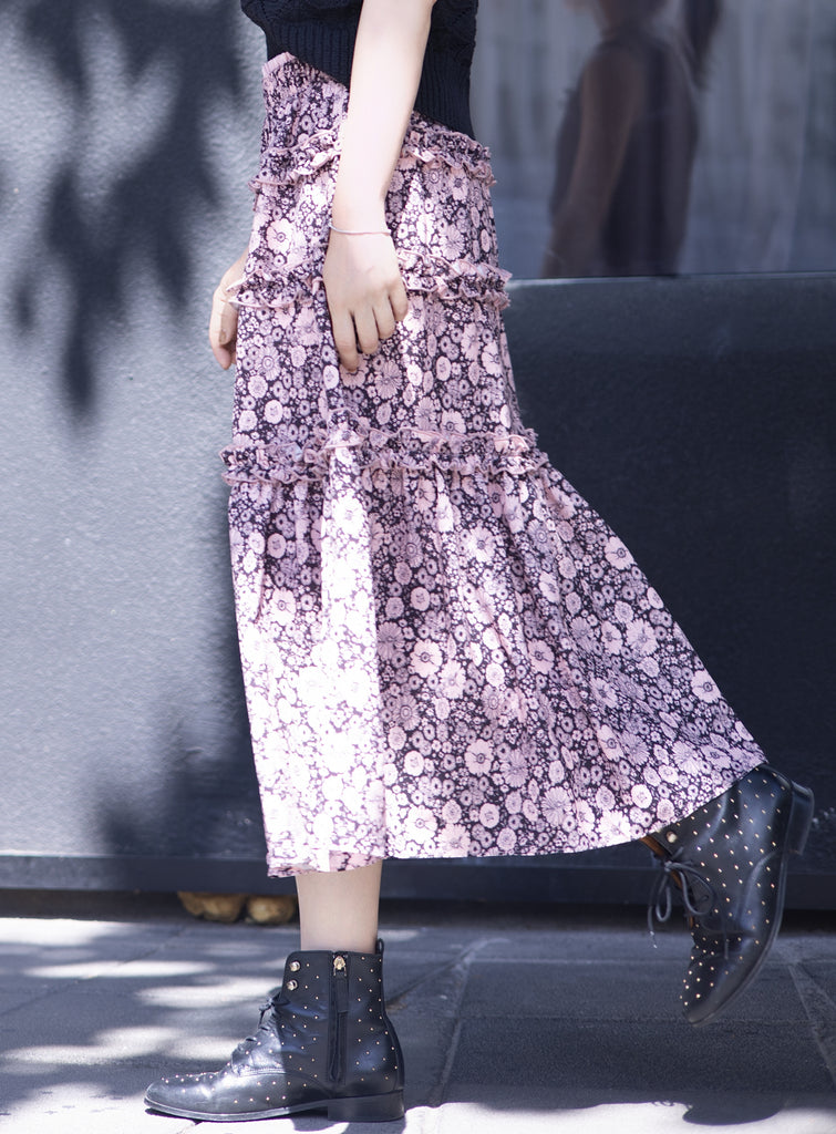 Mono Meadow Ruffle Tiers Chiffon Airy Maxi Skirt