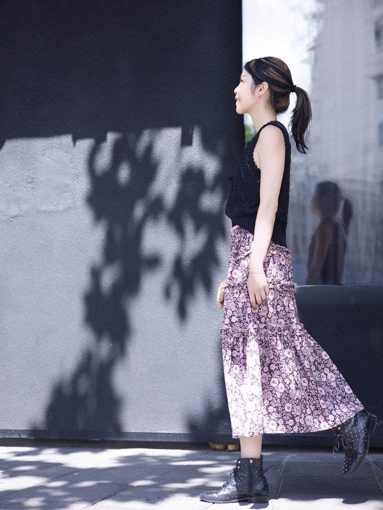 Mono Meadow Ruffle Tiers Chiffon Airy Maxi Skirt