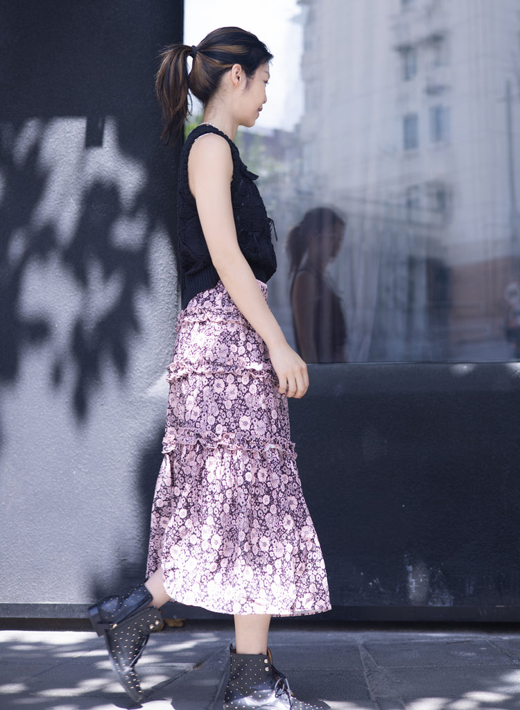 Mono Meadow Ruffle Tiers Chiffon Airy Maxi Skirt