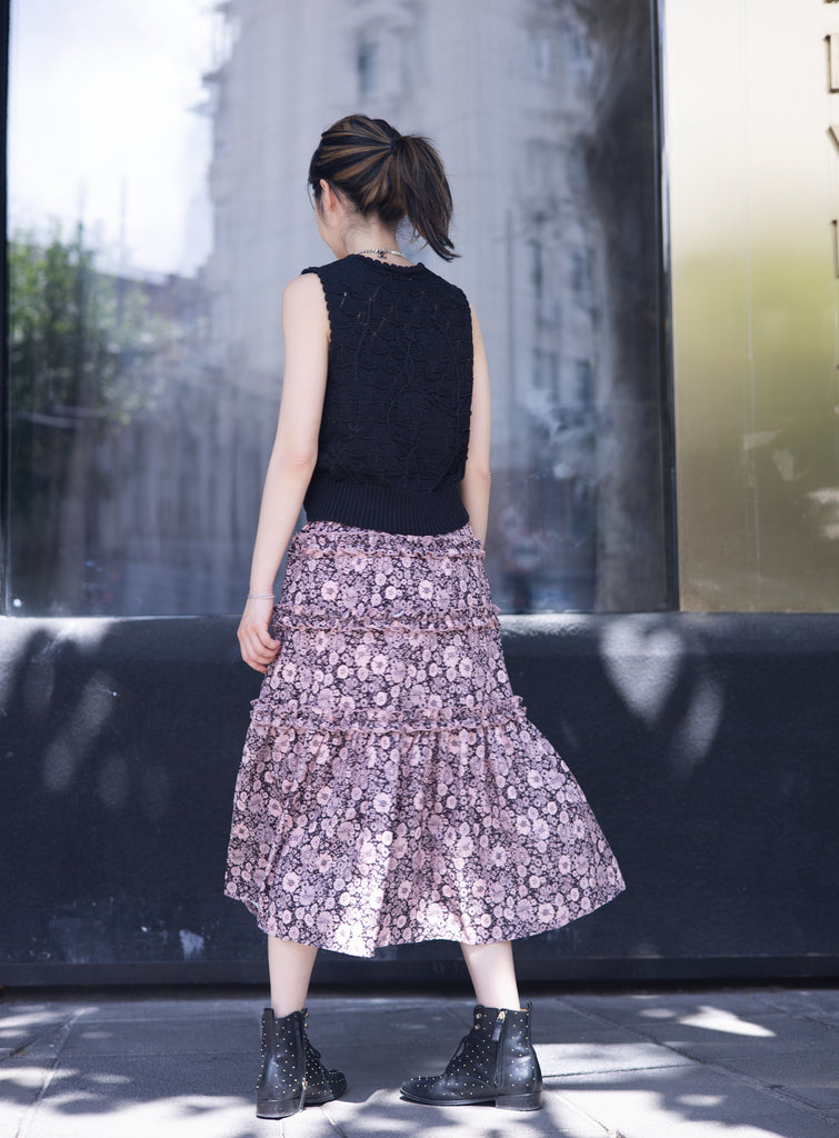 Mono Meadow Ruffle Tiers Chiffon Airy Maxi Skirt