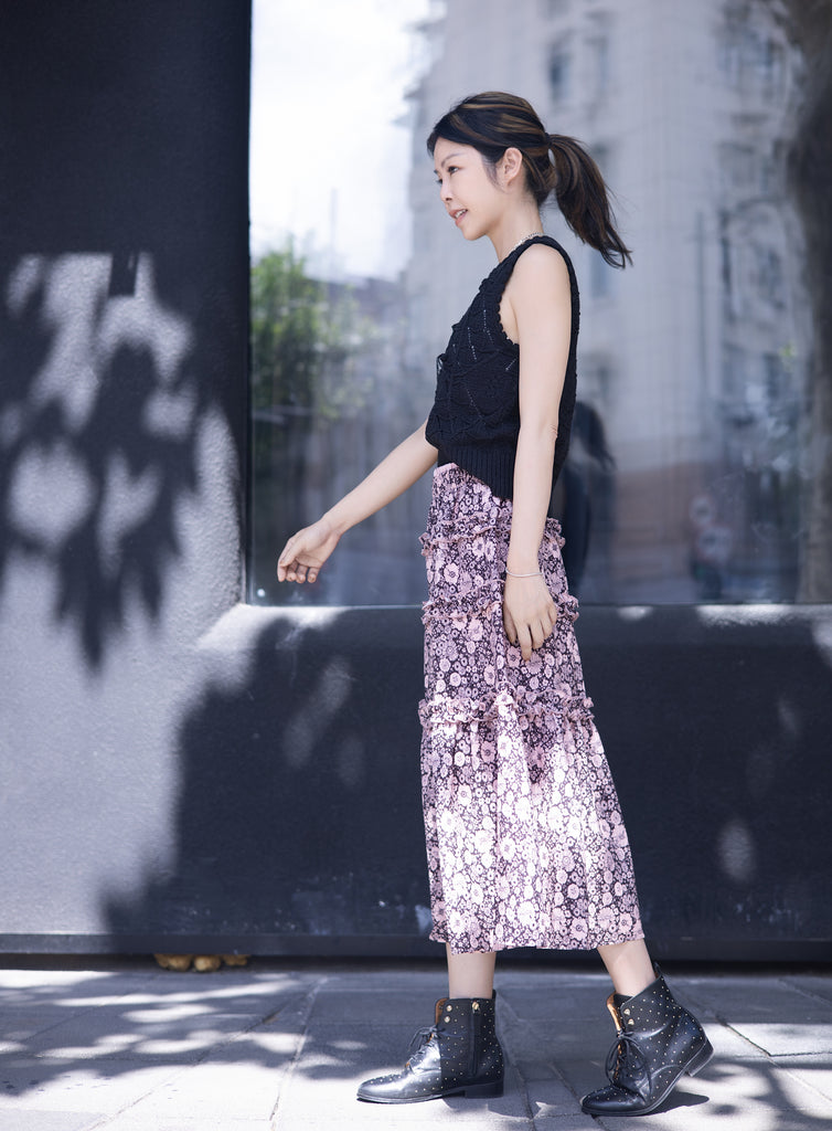 Mono Meadow Ruffle Tiers Chiffon Airy Maxi Skirt