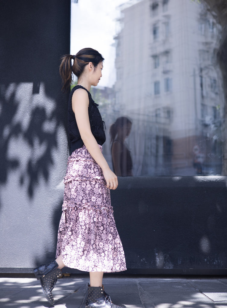 Mono Meadow Ruffle Tiers Chiffon Airy Maxi Skirt