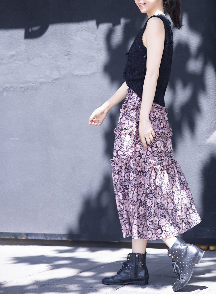 Mono Meadow Ruffle Tiers Chiffon Airy Maxi Skirt