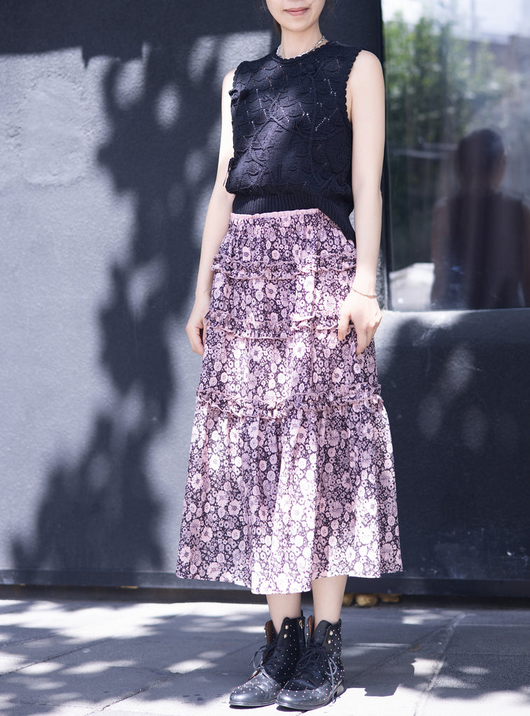 Mono Meadow Ruffle Tiers Chiffon Airy Maxi Skirt