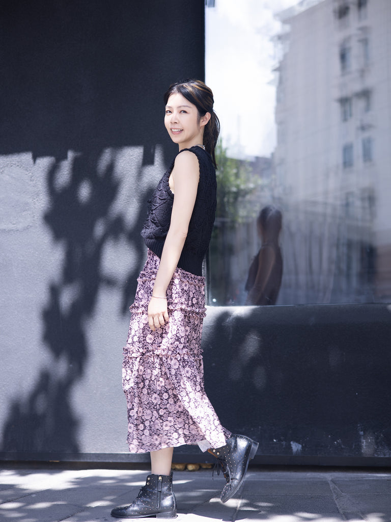 Mono Meadow Ruffle Tiers Chiffon Airy Maxi Skirt