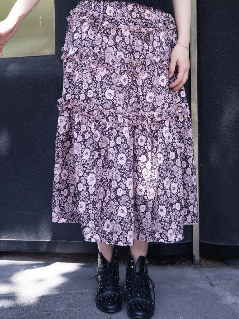 Mono Meadow Ruffle Tiers Chiffon Airy Maxi Skirt