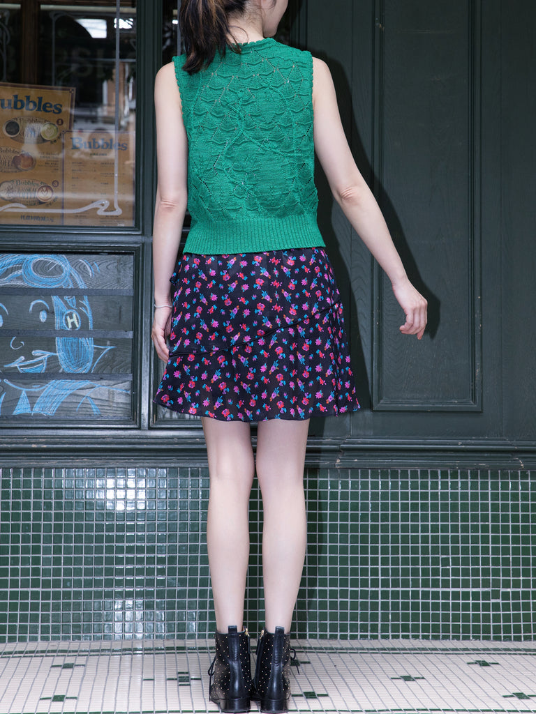 Midnight Blossom Tiered Ruffle Elastic Waist Short Skirt