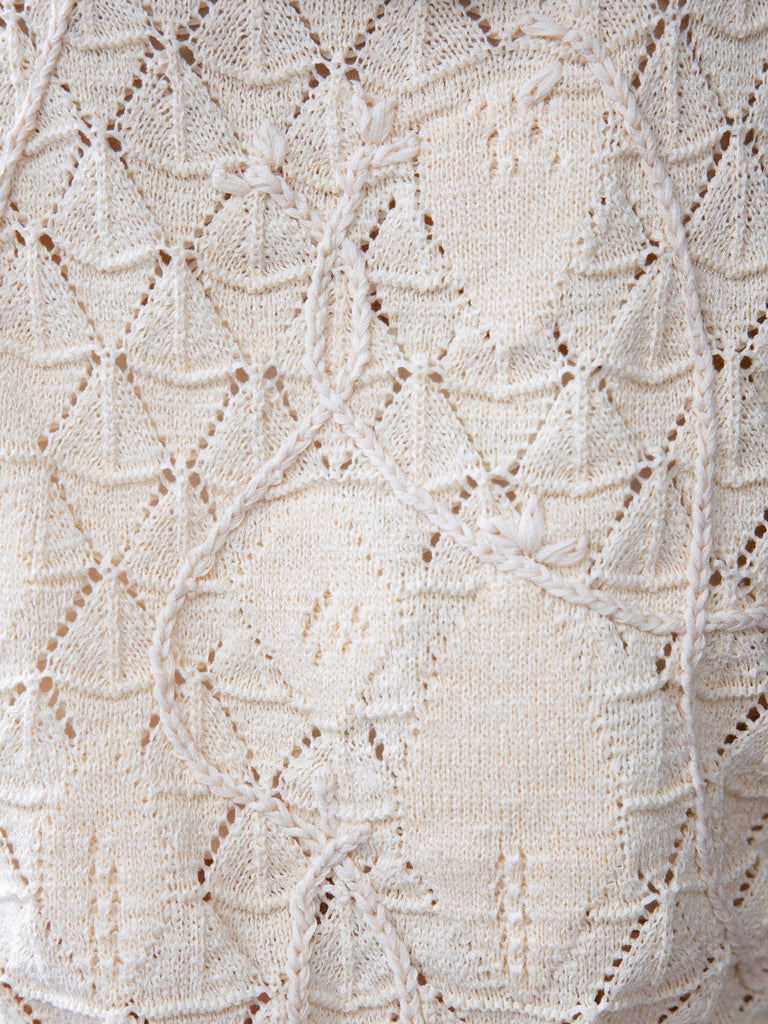 Cream Handknit Crochet Texture Floral Diamond Pattern Tank