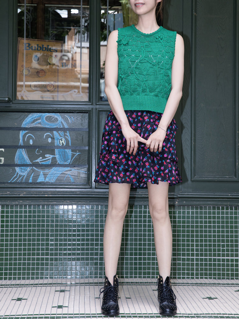 Midnight Blossom Tiered Ruffle Elastic Waist Short Skirt