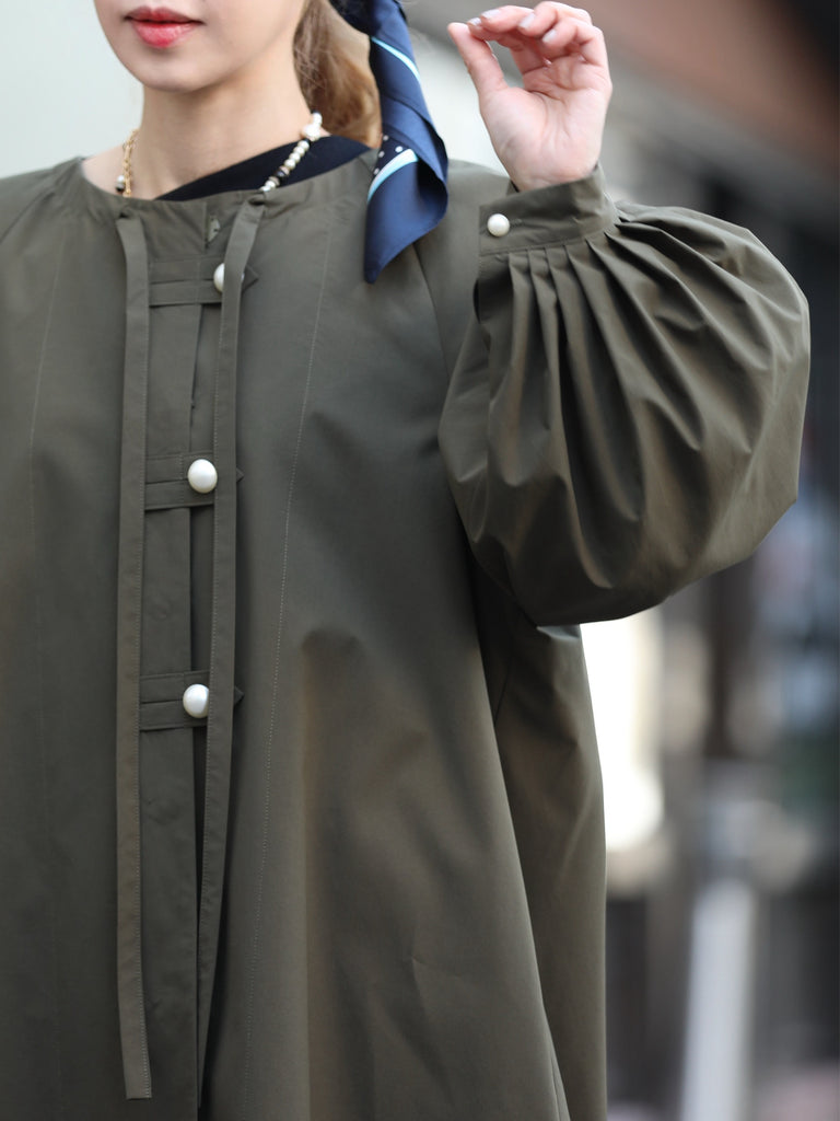 Olive Balloon Sleeve Lightweight Showerproof Drawstring Parka