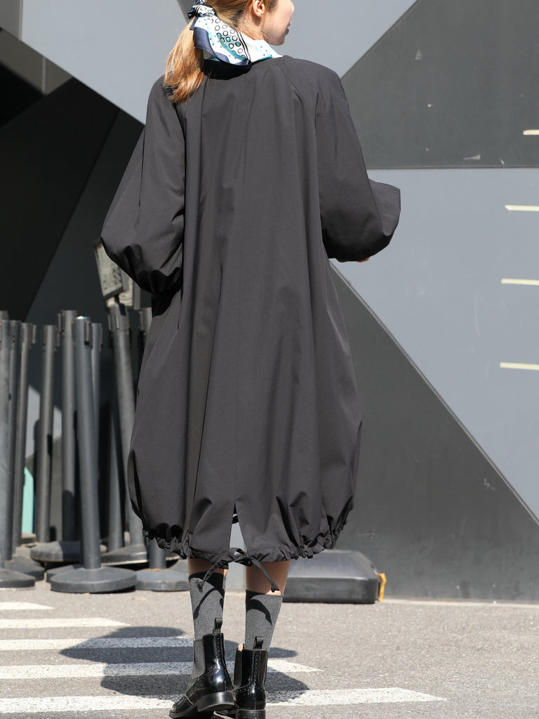 Black Balloon Sleeve Lightweight Showerproof Drawstring Parka