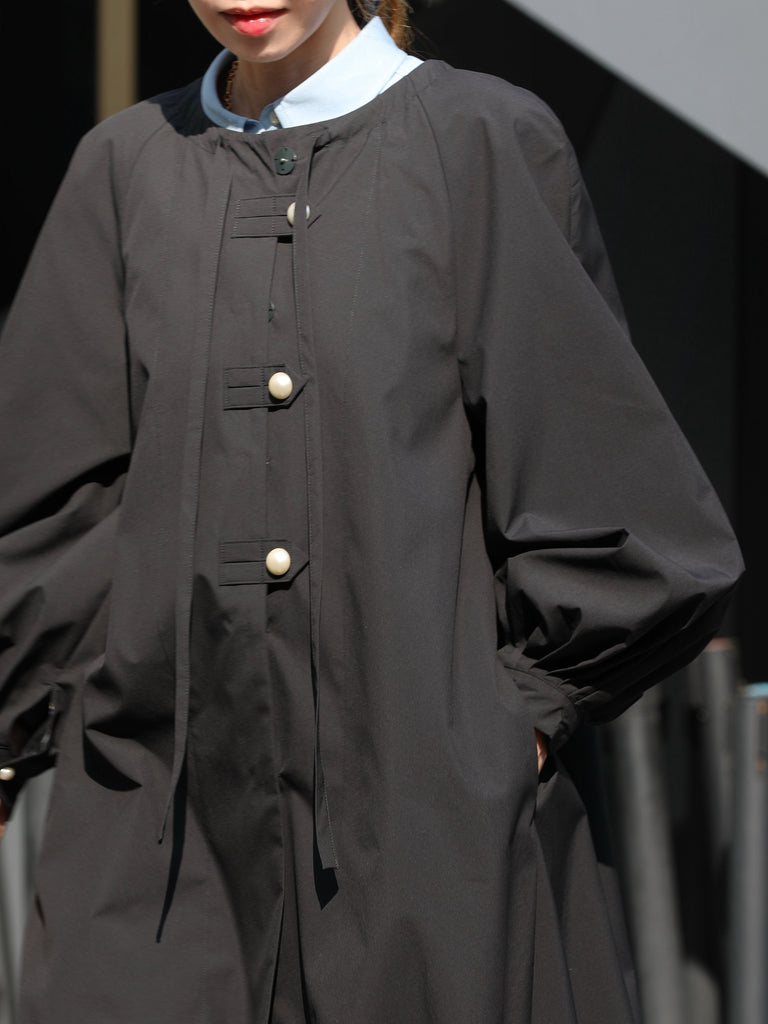 Black Balloon Sleeve Lightweight Showerproof Drawstring Parka