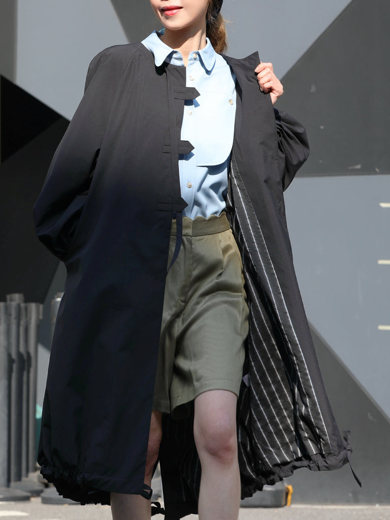 Black Balloon Sleeve Lightweight Showerproof Drawstring Parka