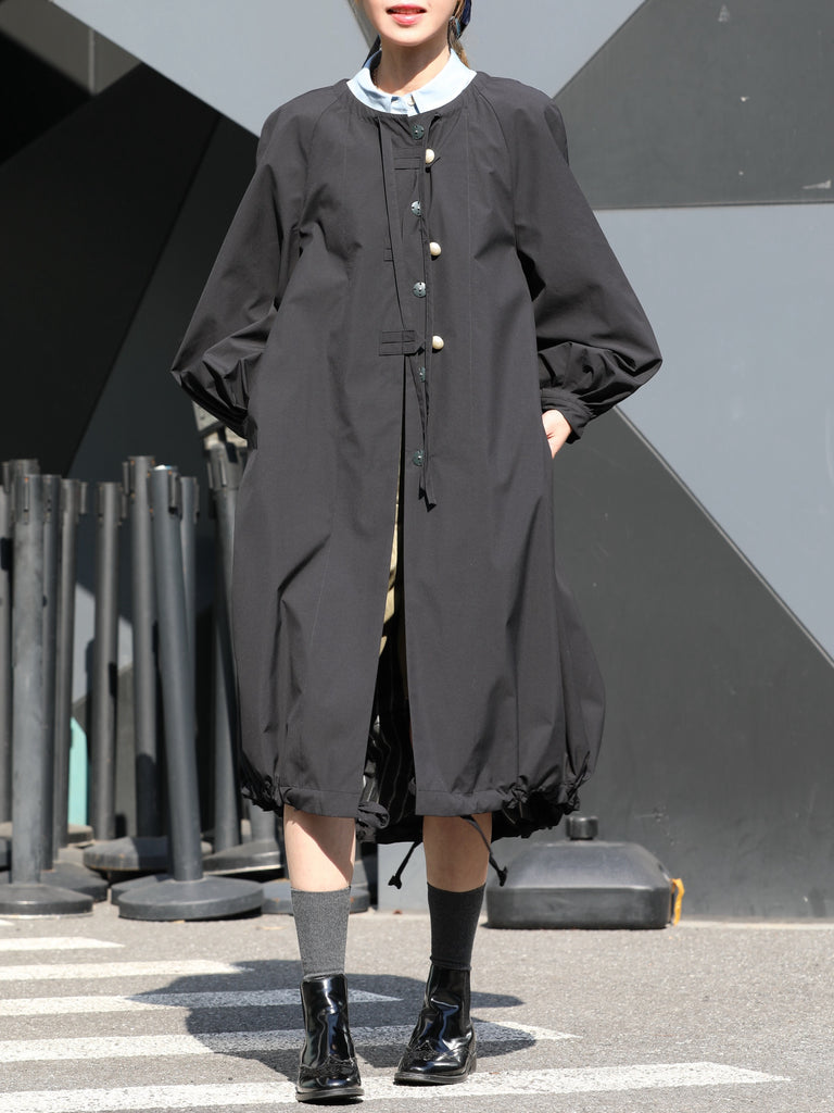 Black Balloon Sleeve Lightweight Showerproof Drawstring Parka