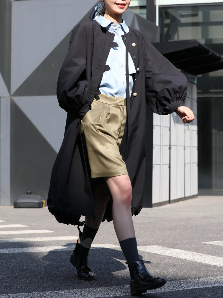 Black Balloon Sleeve Lightweight Showerproof Drawstring Parka