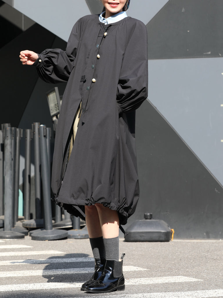 Black Balloon Sleeve Lightweight Showerproof Drawstring Parka