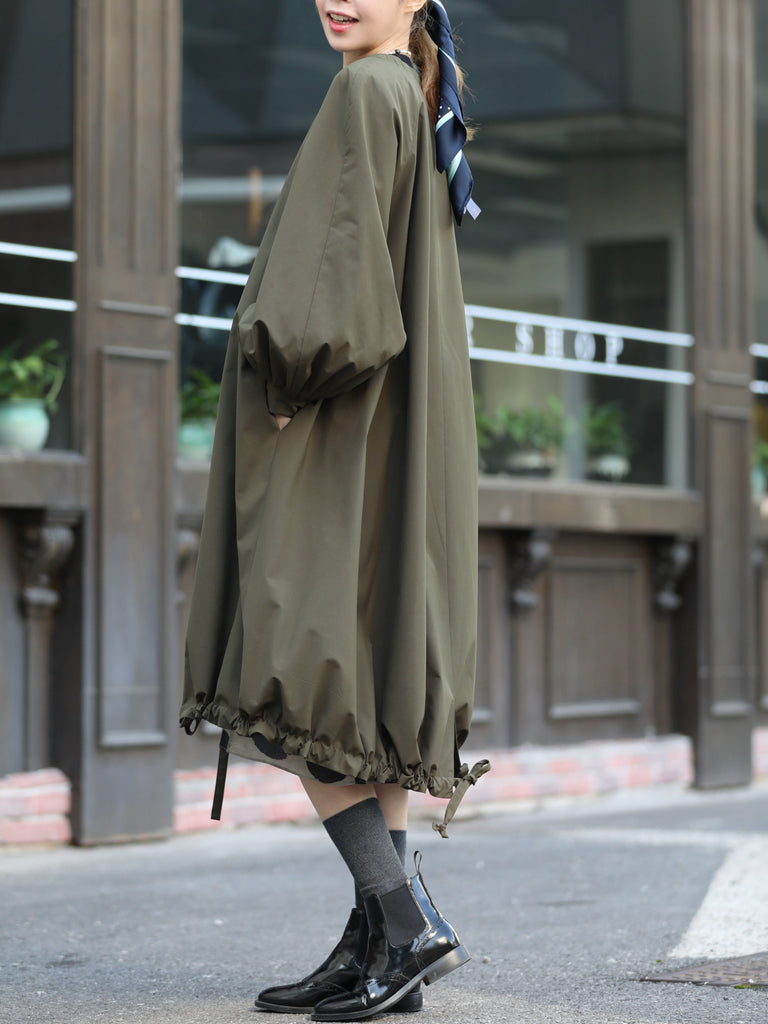 Olive Balloon Sleeve Lightweight Showerproof Drawstring Parka