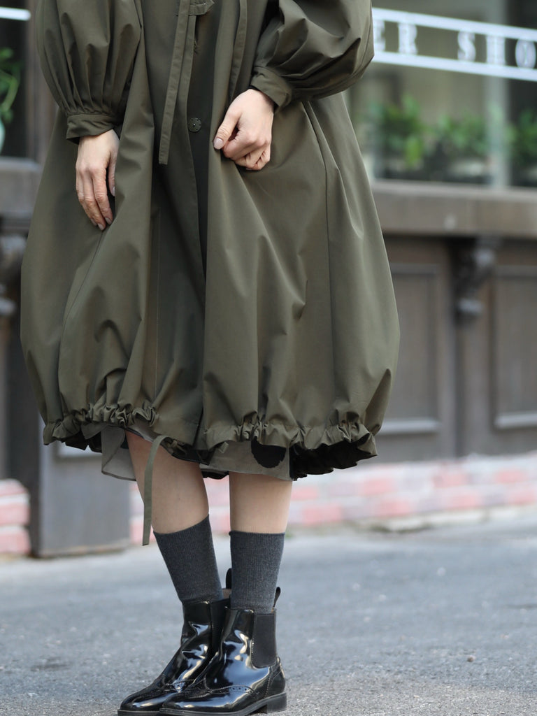 Olive Balloon Sleeve Lightweight Showerproof Drawstring Parka