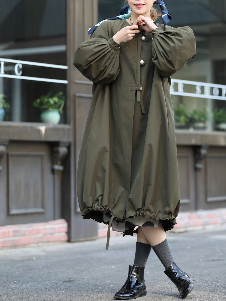 Olive Balloon Sleeve Lightweight Showerproof Drawstring Parka