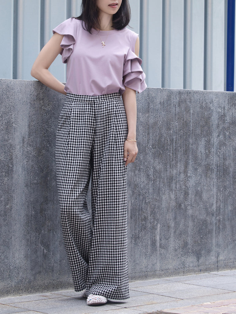 Lilac Jersey Cold-Shoulder Layered Ruffle Sleeve Top