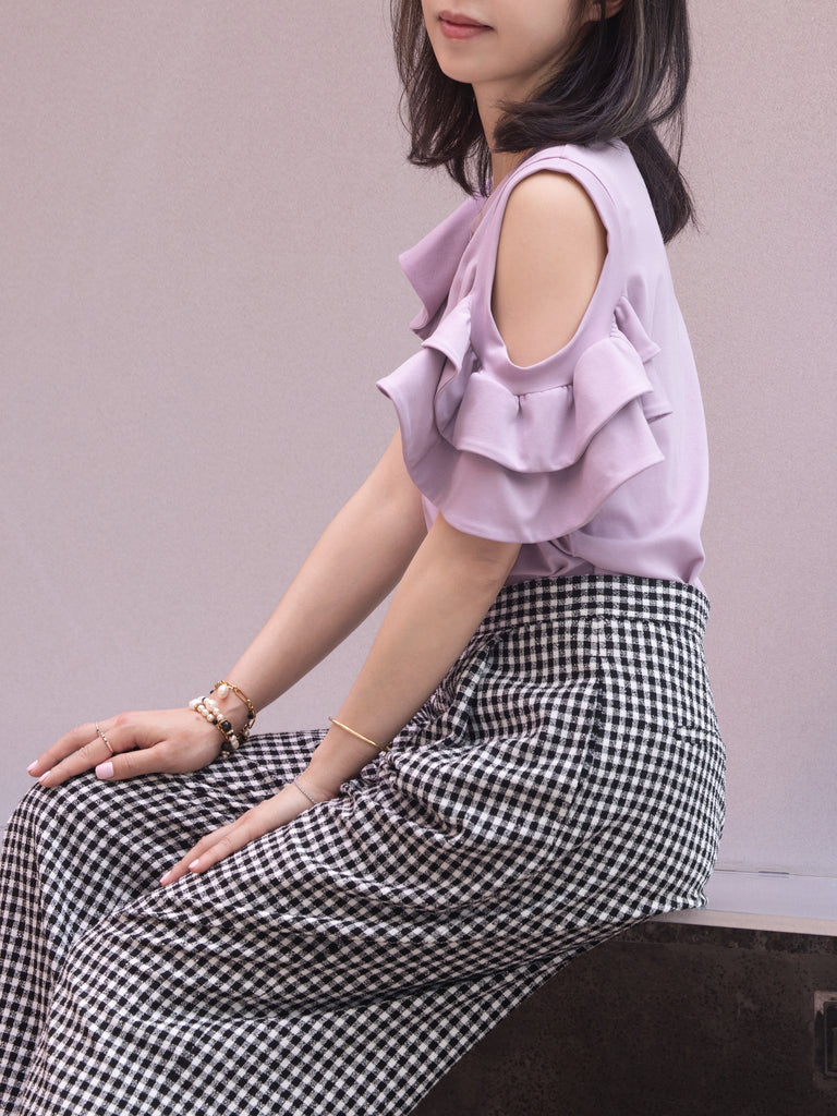 Lilac Jersey Cold-Shoulder Layered Ruffle Sleeve Top