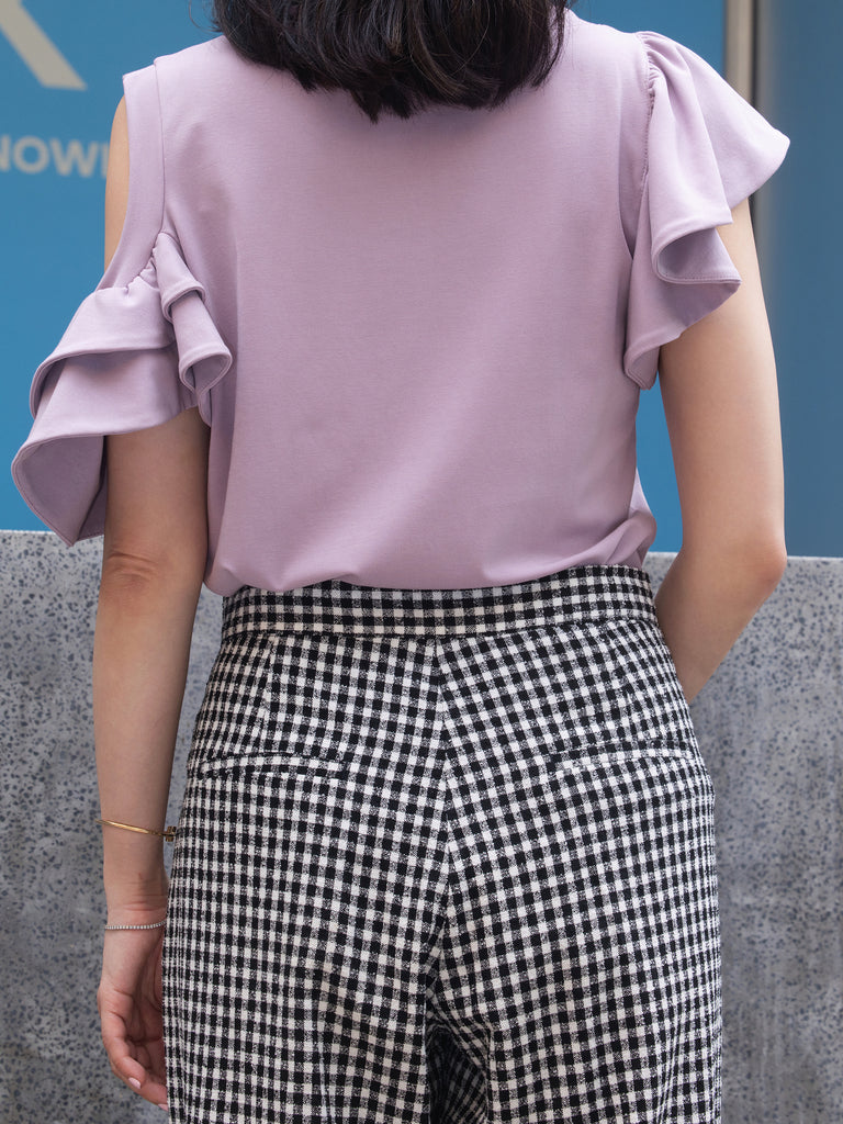 Lilac Jersey Cold-Shoulder Layered Ruffle Sleeve Top