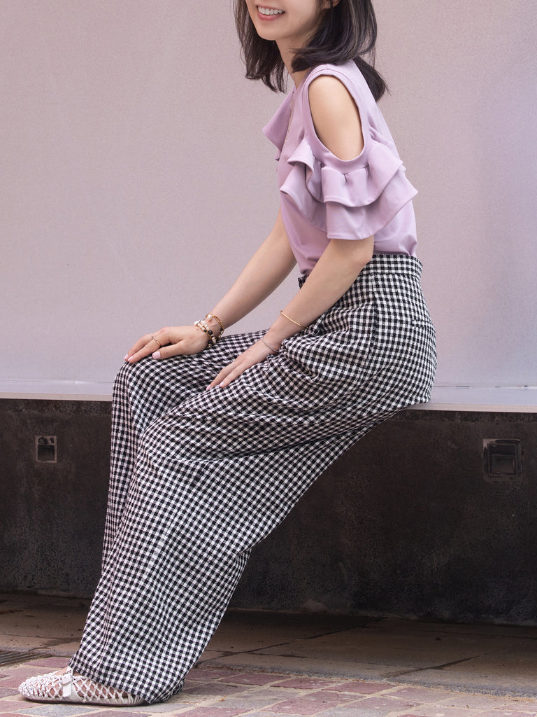 Lilac Jersey Cold-Shoulder Layered Ruffle Sleeve Top