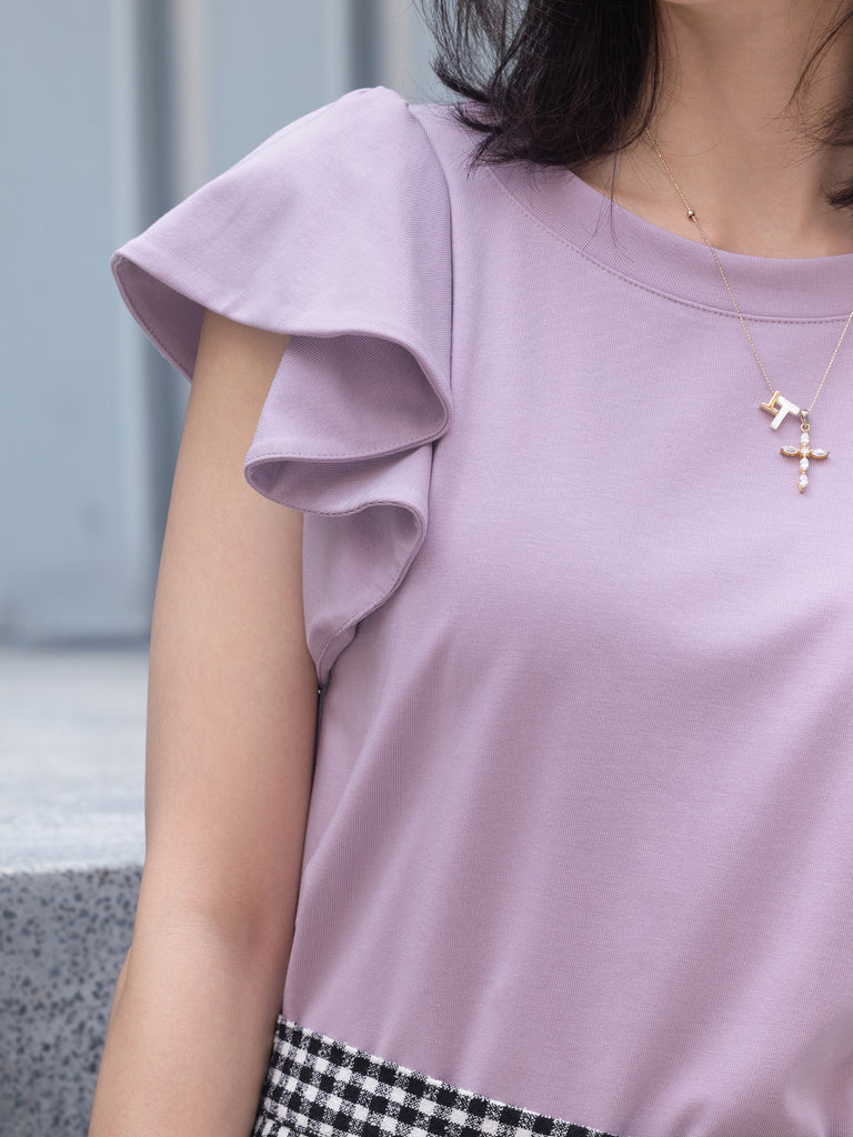 Lilac Jersey Cold-Shoulder Layered Ruffle Sleeve Top