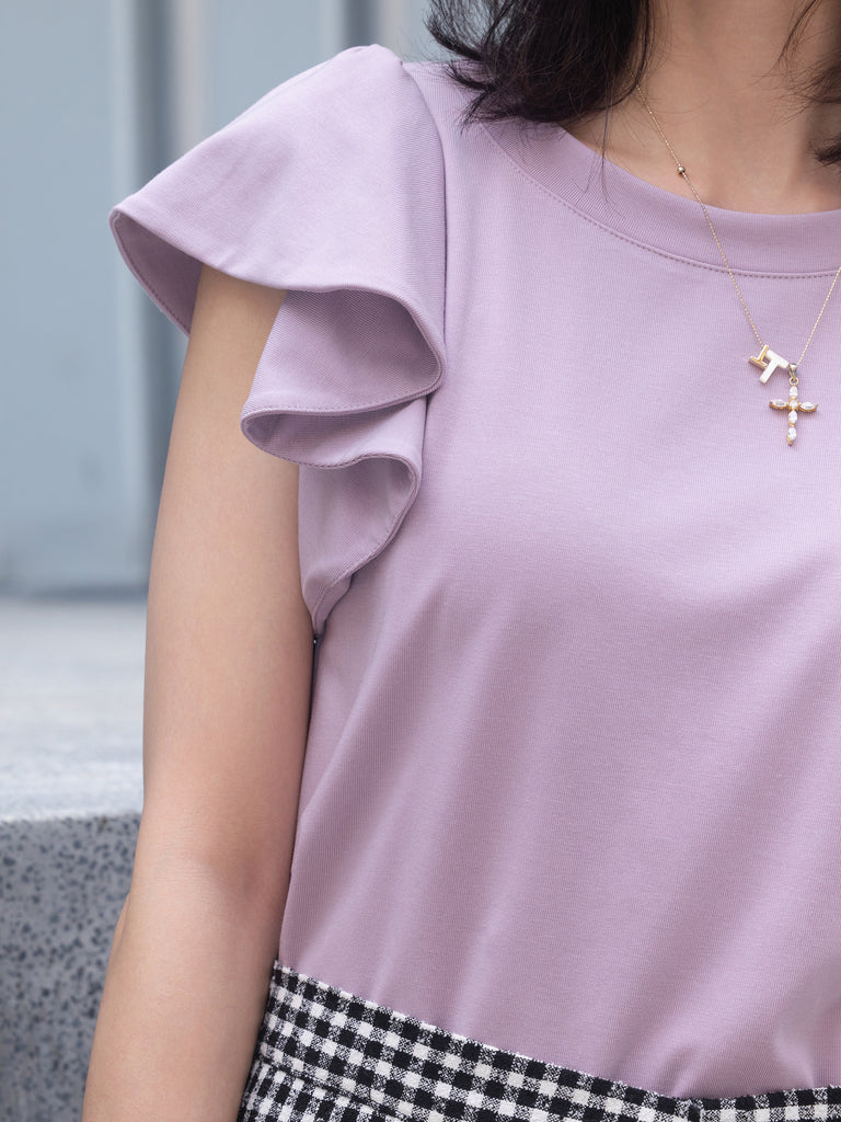 Lilac Jersey Cold-Shoulder Layered Ruffle Sleeve Top