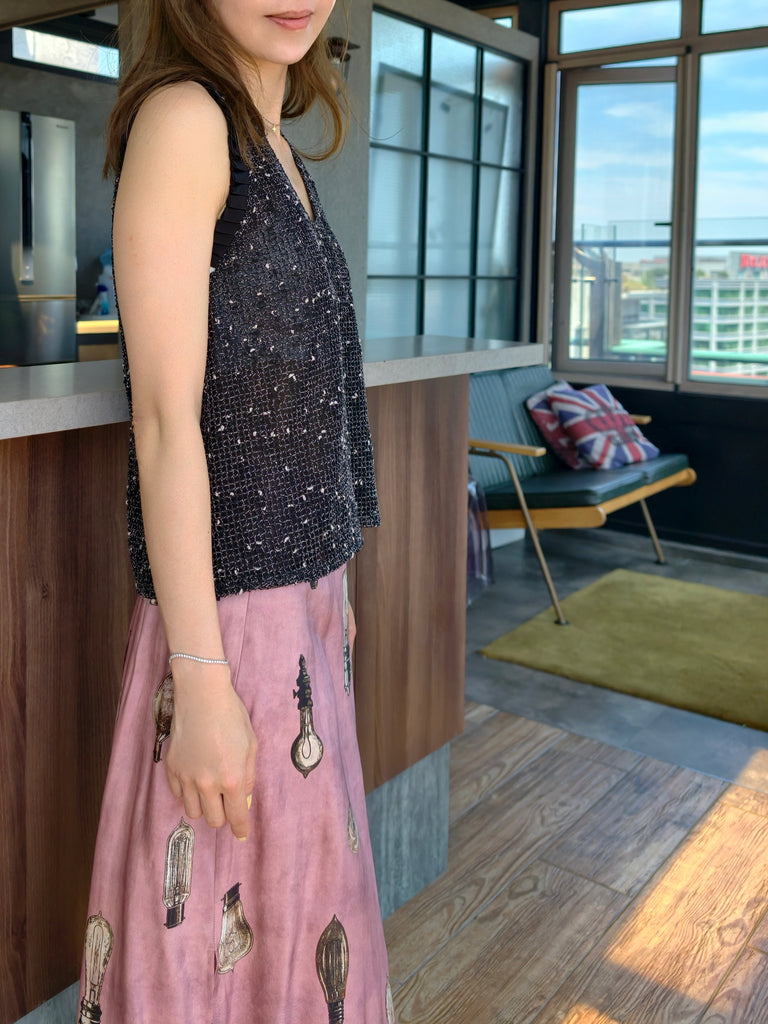 Onyx Lustre Weave Silk-Trim Layered Textured Sleeveless Top