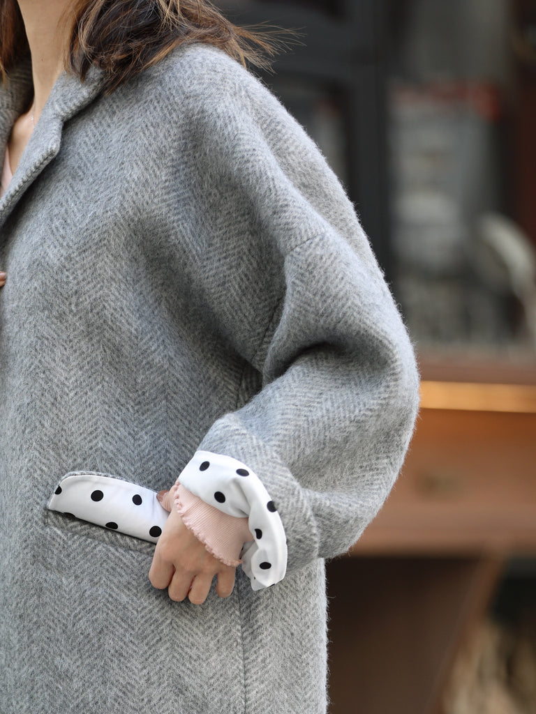 Pastel Grey Pure Wool Oversized Button Front Coat