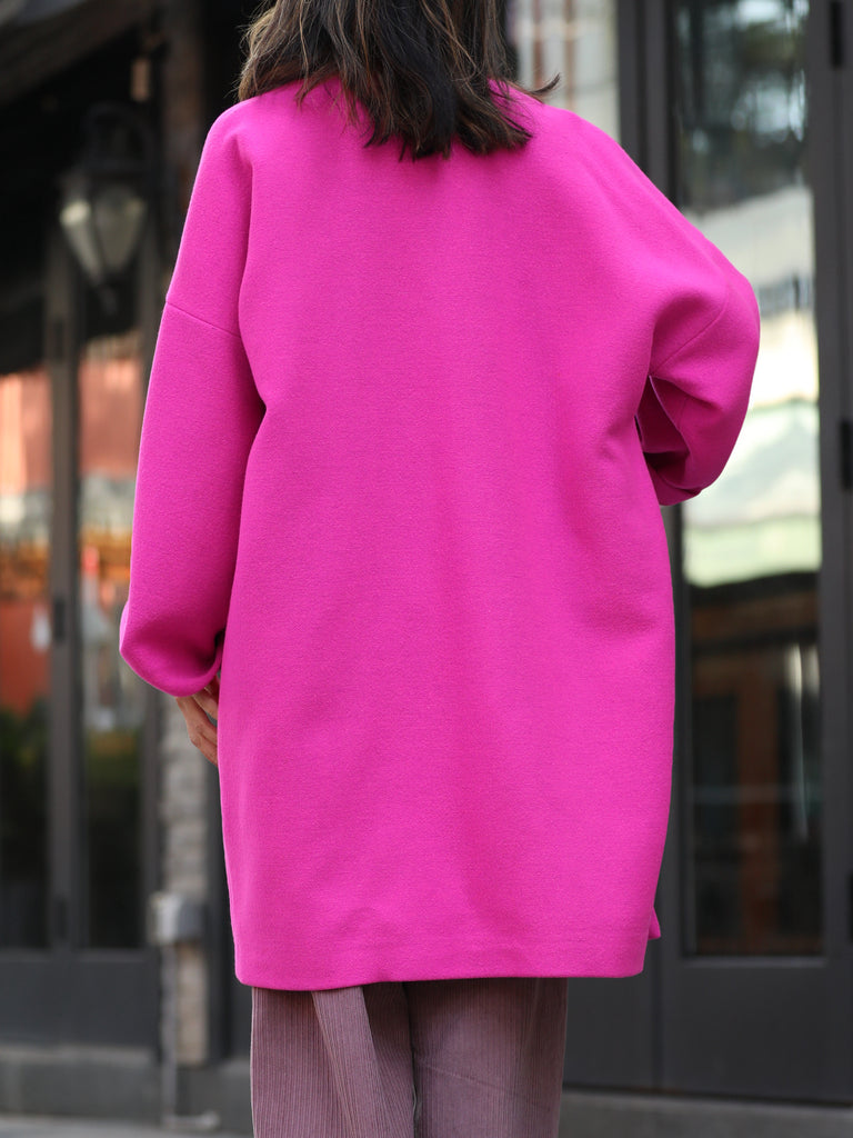 Neonberry Pink Pure Wool Oversized Button Front Coat