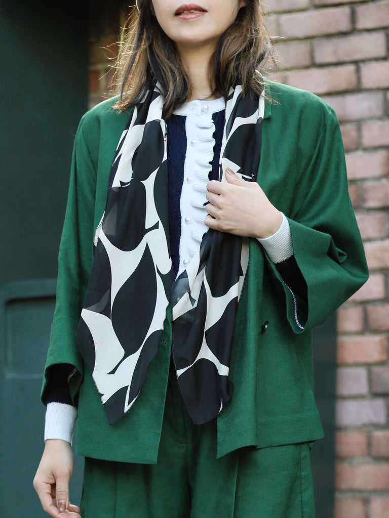 Forest Green Pure Linen Cocoon Jacket w/Patterned Silk Scarf