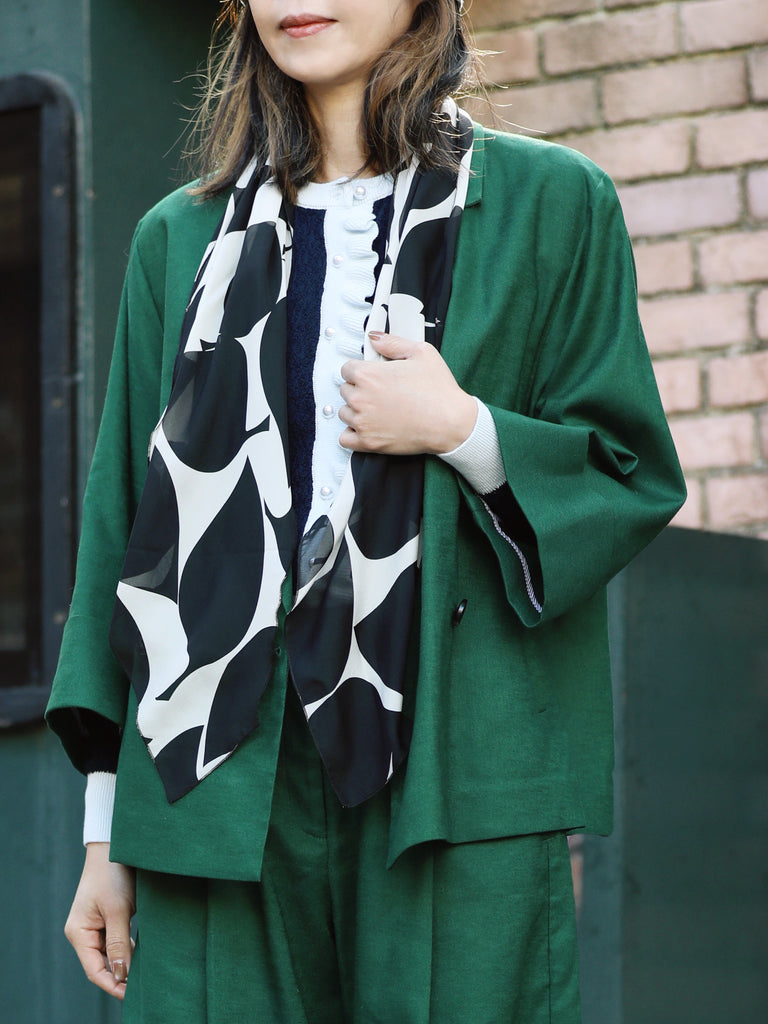 Forest Green Pure Linen Cocoon Jacket w/Patterned Silk Scarf