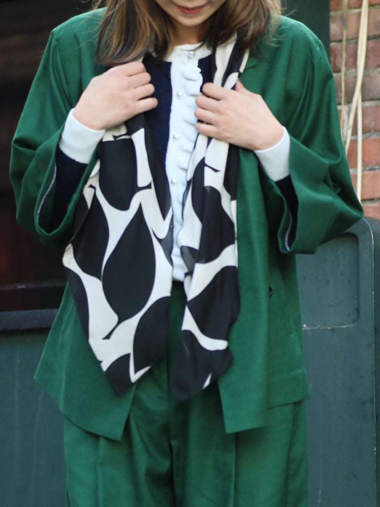 Forest Green Pure Linen Cocoon Jacket w/Patterned Silk Scarf