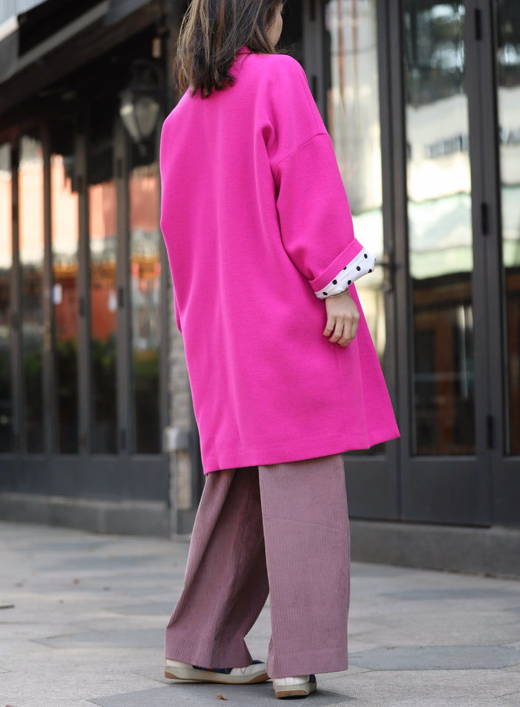 Neonberry Pink Pure Wool Oversized Button Front Coat