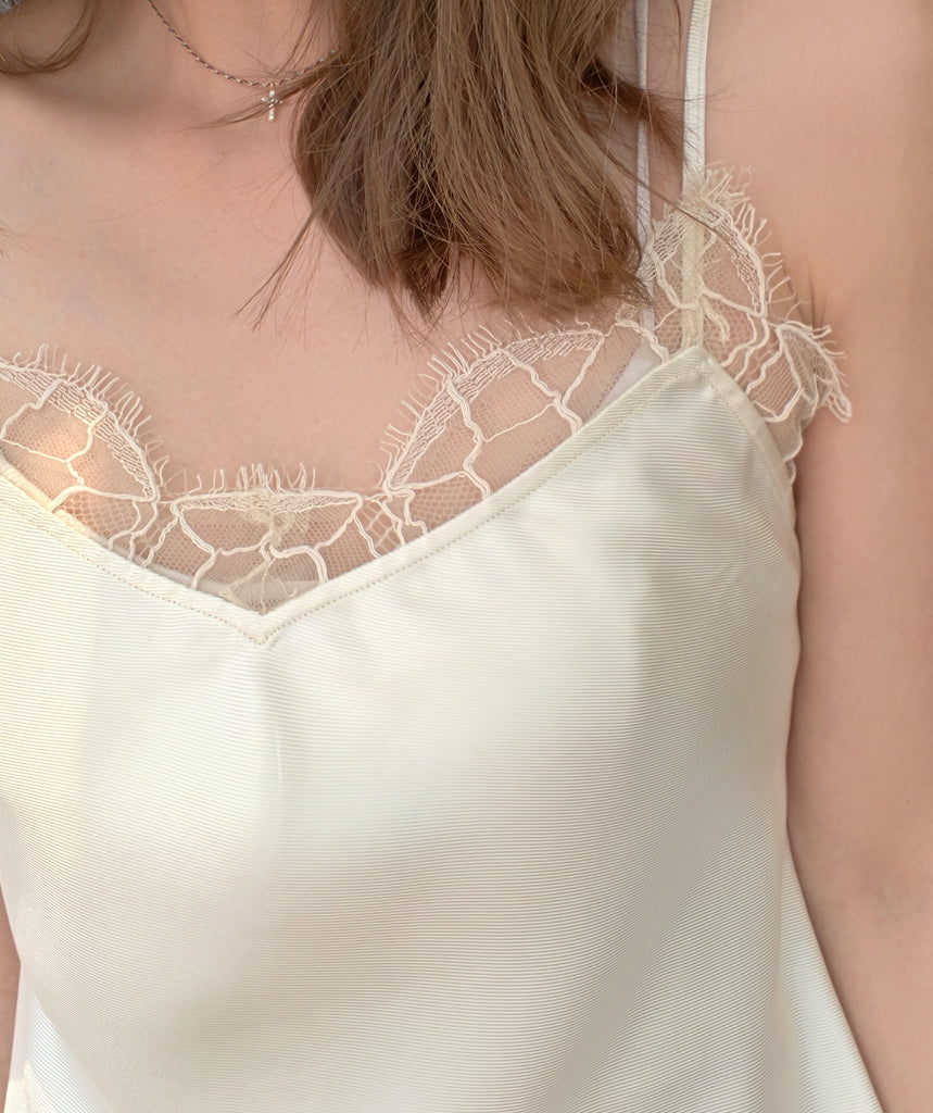 Ivory Lustrous Silk Lace Trim Adjustable Strap Camisole