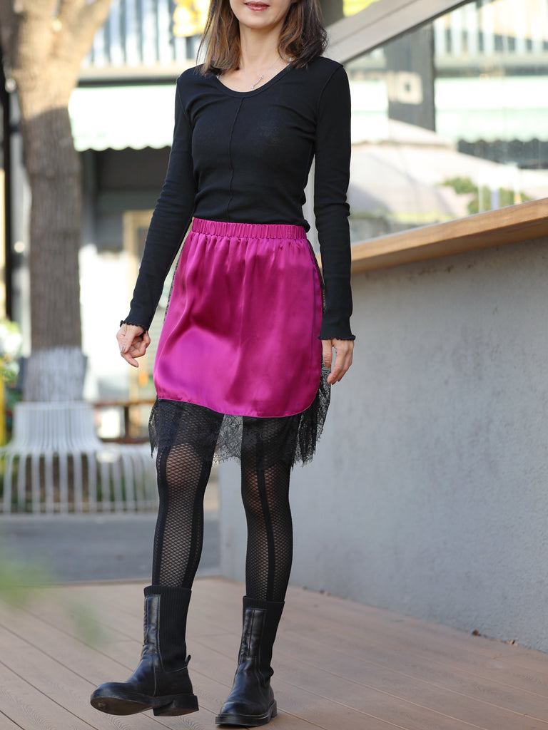 Ink Black Soft Cotton Lettuce-Edge Layering Top