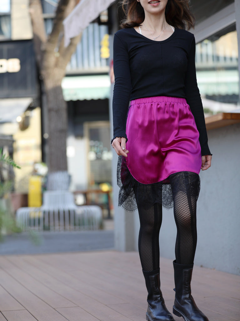 Ink Black Soft Cotton Lettuce-Edge Layering Top