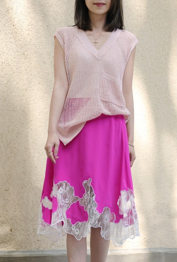 Pink V-neck Pocket Detail Side Slits Layering Tank