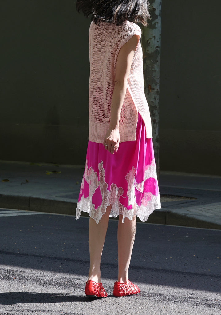 Pink V-neck Pocket Detail Side Slits Layering Tank