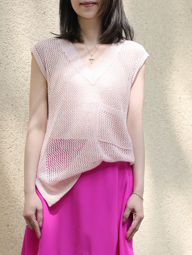 Pink V-neck Pocket Detail Side Slits Layering Tank