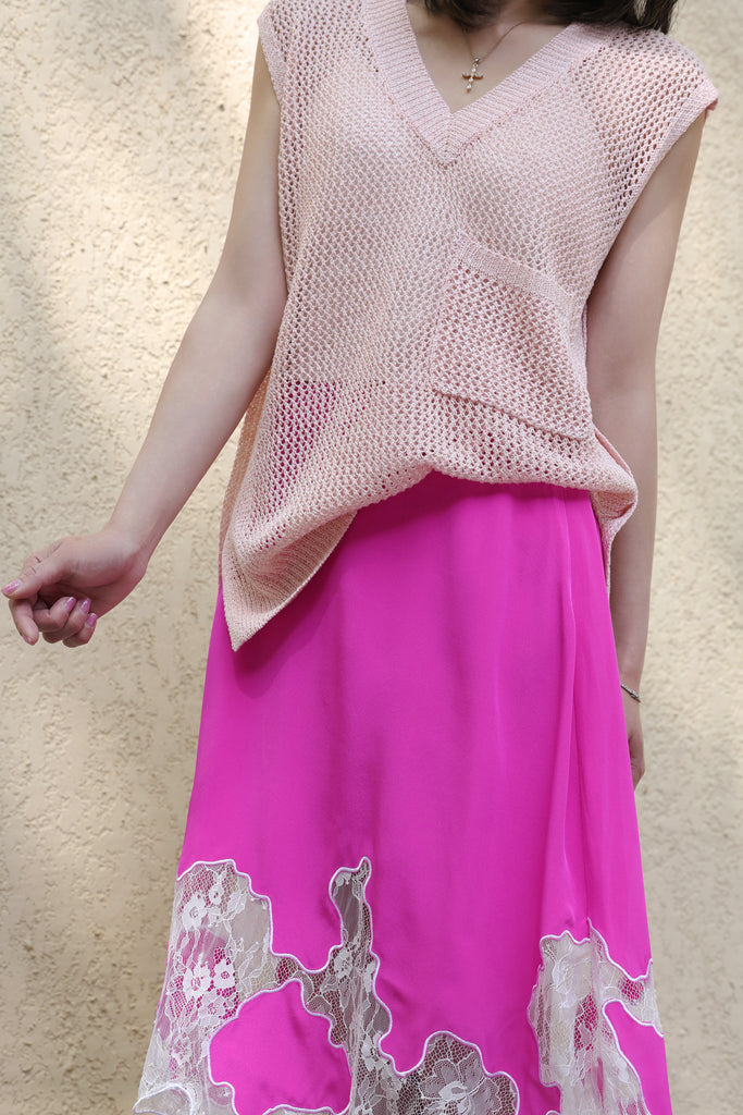 Pink V-neck Pocket Detail Side Slits Layering Tank