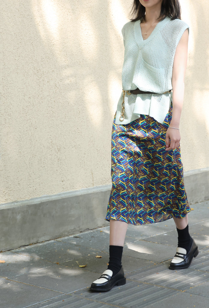 Green V-neck Pocket Detail Side Slits Layering Tank